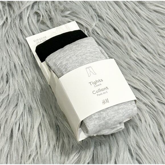 H&M 3/6month Infant 2PK Tights Grey/Black - Picture 4 of 4